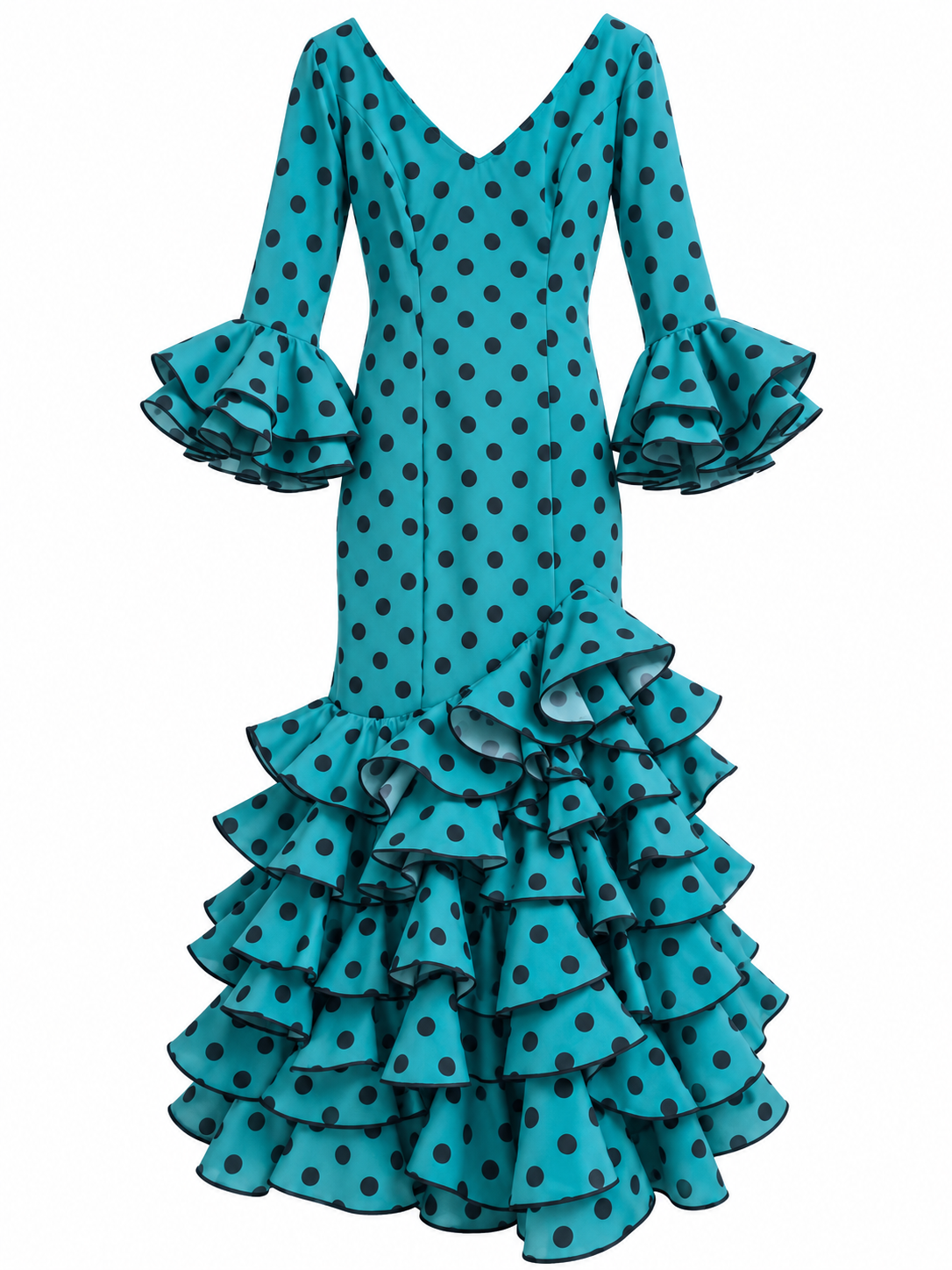 Traje Flamenca Aguamarina Lunar Negro - Imagen 3