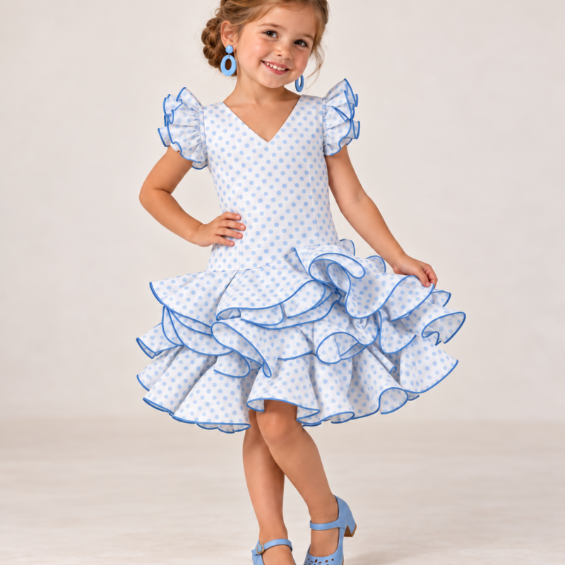 Marisol blanco lunar azul T 4años