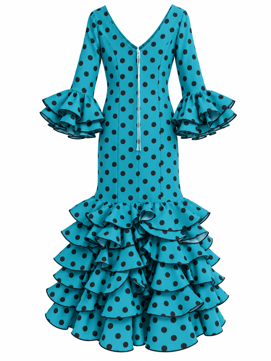 Traje Flamenca Aguamarina Lunar Negro - Imagen 4